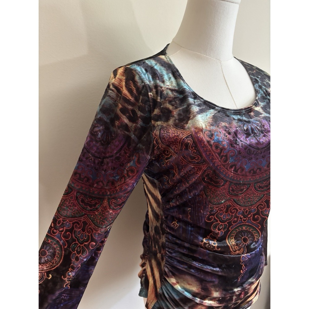 Vintage Y2K Boho Chic Medium Top Purple Pink Leopard Cheetah Print 90s 2000s - Picture 2 of 6